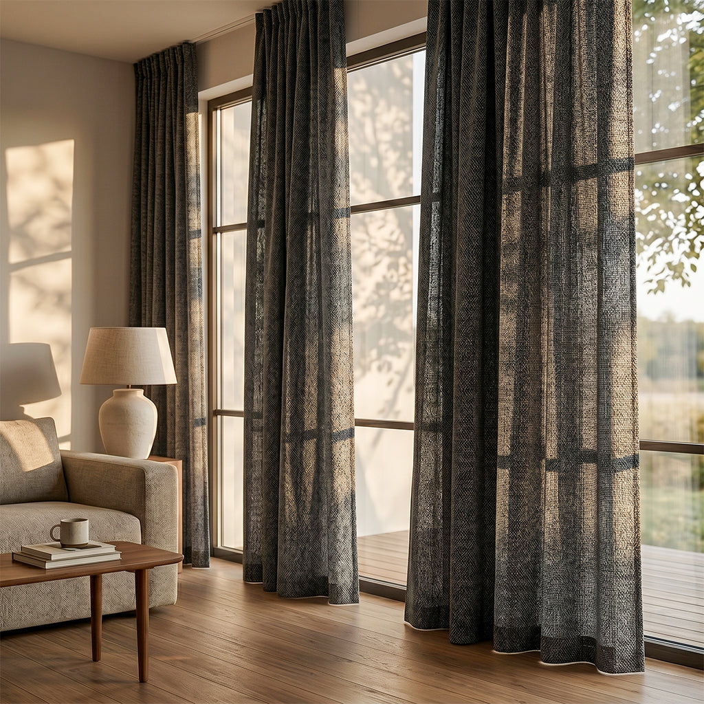 Light gray polyester curtain fabric from BEACON Hush collection, featuring smooth texture and elegant drape for curtains and drapes.