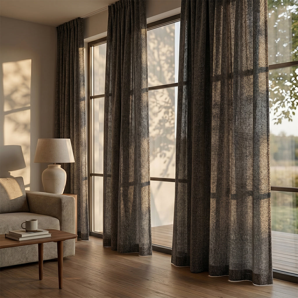 Beige polyester curtain fabric from BEACON Hush collection, featuring smooth texture and modern design for curtains and drapes.