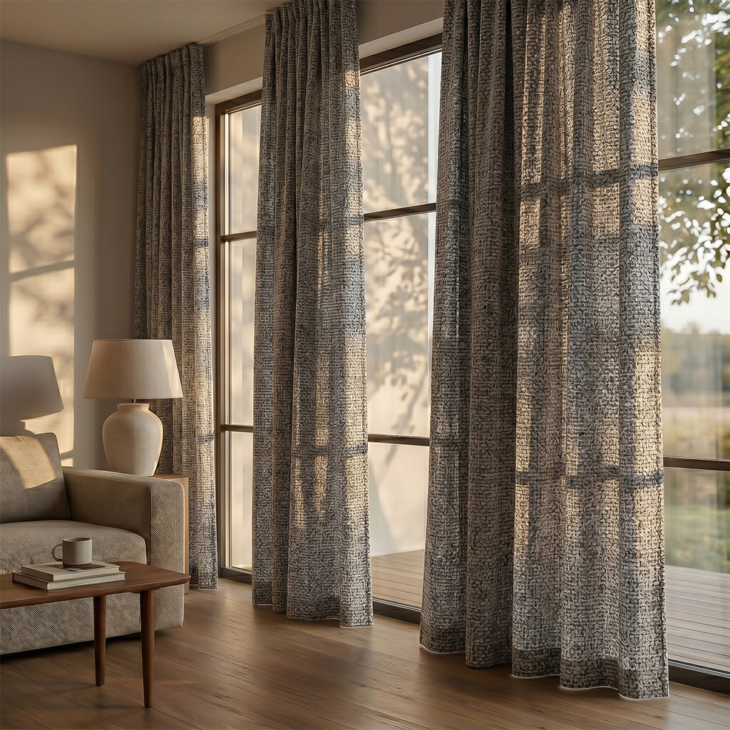 Beige polyester curtain fabric from BEACON Hush collection, CN36404-8, with smooth, soft texture for curtains and drapes.