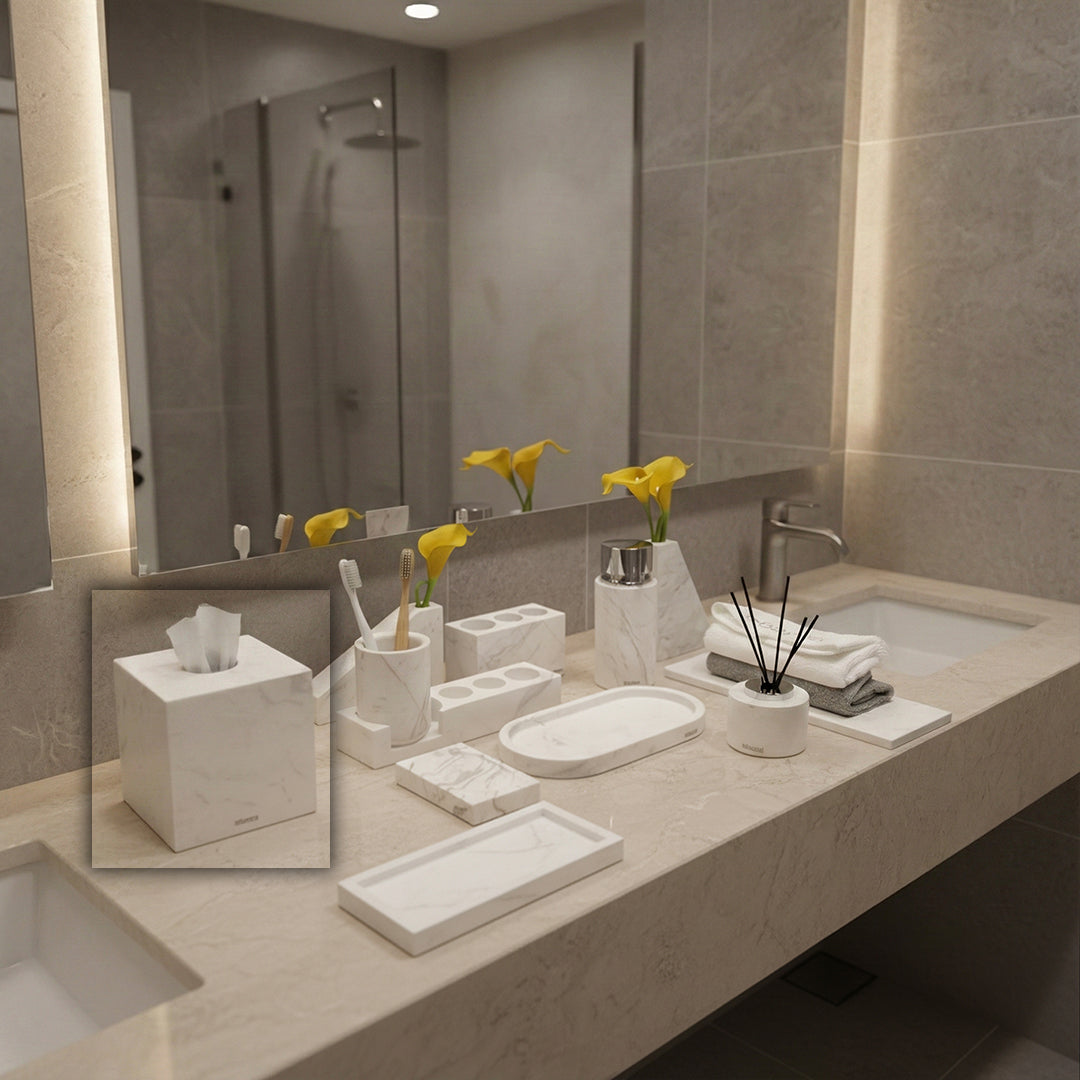 Jazz White Marble Square Tissue Box (PVC Magnetic Suction Base) PSA880A -  Tissue Boxes - ebarza Furniture UAE | Shop Modern Furniture in Abu Dhabi & Dubai - مفروشات ايبازرا في الامارات | تسوق اثاث عصري وديكورات مميزة في دبي وابوظبي