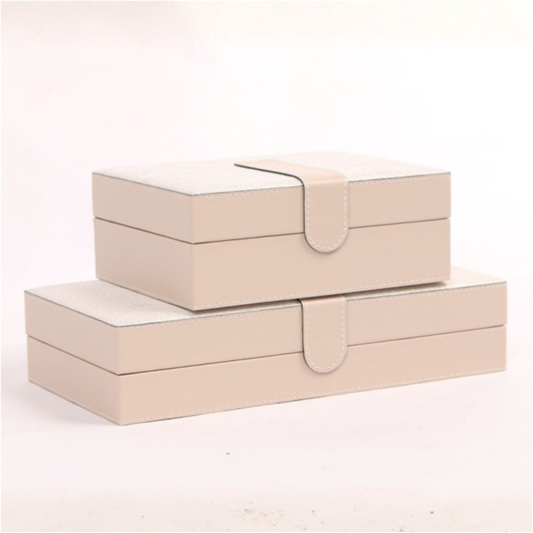 Hinged leather jewelry box by BEACON, decorative storage with compartments, in rich brown leather with gold accents.