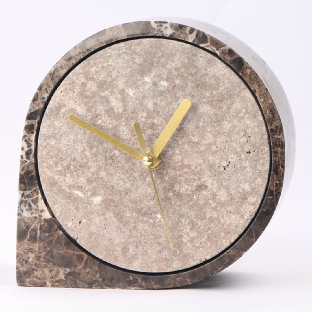 Pre-order 15 Days Delivery Silver Grey & Light Coffee Marble Table Clock - KQ5002B -  Clocks - ebarza Furniture UAE | Shop Modern Furniture in Abu Dhabi & Dubai - مفروشات ايبازرا في الامارات | تسوق اثاث عصري وديكورات مميزة في دبي وابوظبي
