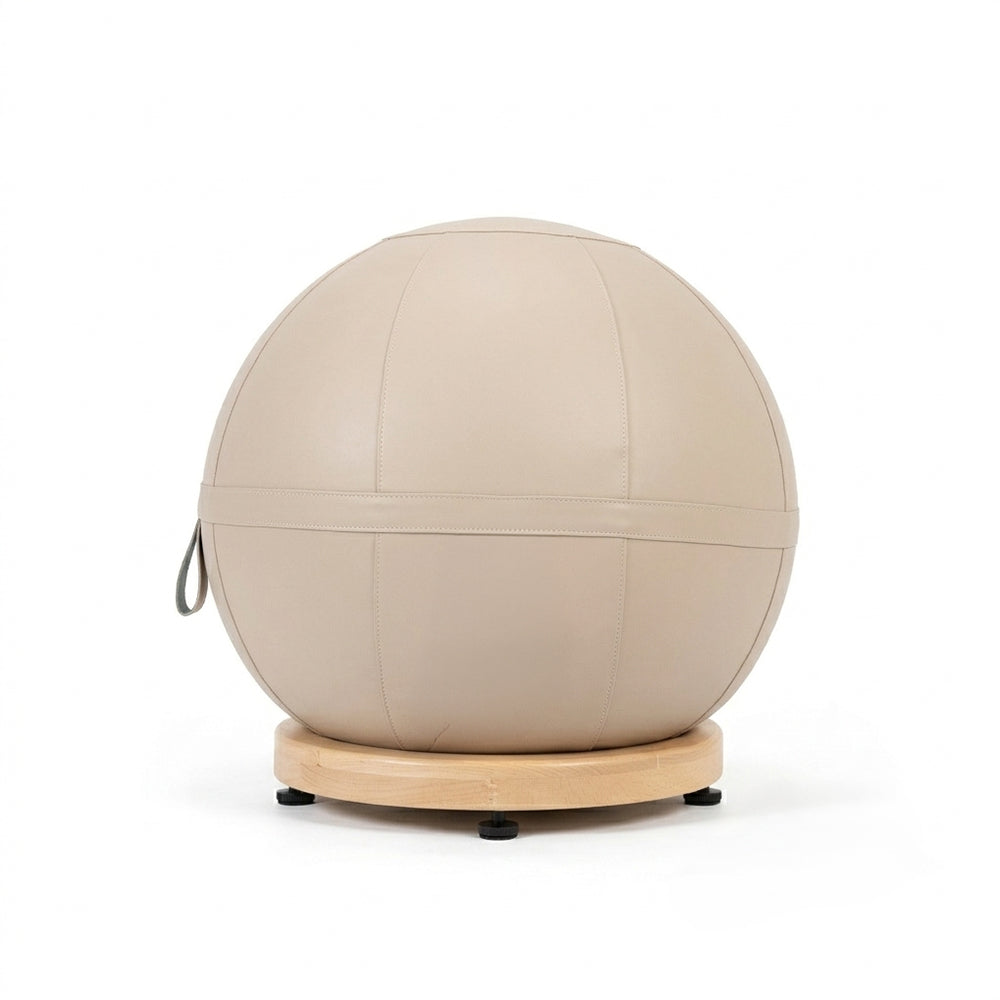 Kinetix leather yoga ball with beech wood base, designed for gym workouts, by BEACON ZDDG, model ZD-YJQB.