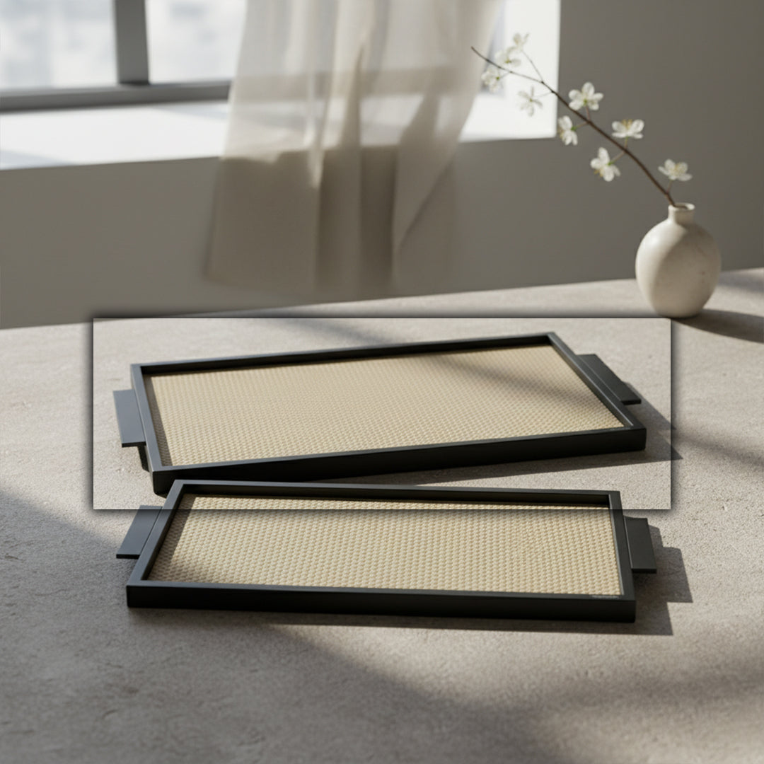 LEATHER & METAL Beige TRAY-L W6047A -  Trays - ebarza Furniture UAE | Shop Modern Furniture in Abu Dhabi & Dubai - مفروشات ايبازرا في الامارات | تسوق اثاث عصري وديكورات مميزة في دبي وابوظبي