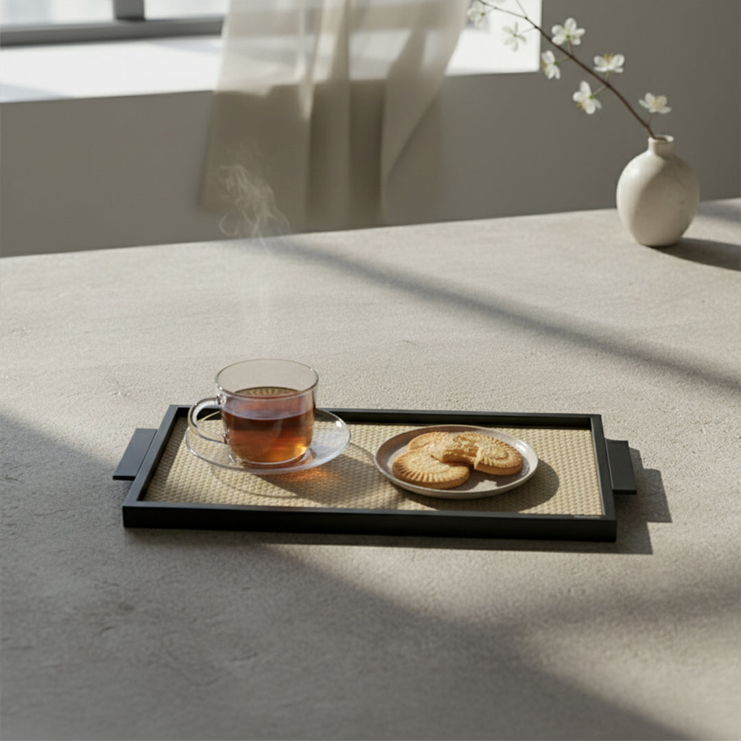 LEATHER & METAL Beige TRAY-S W6048A -  Trays - ebarza Furniture UAE | Shop Modern Furniture in Abu Dhabi & Dubai - مفروشات ايبازرا في الامارات | تسوق اثاث عصري وديكورات مميزة في دبي وابوظبي