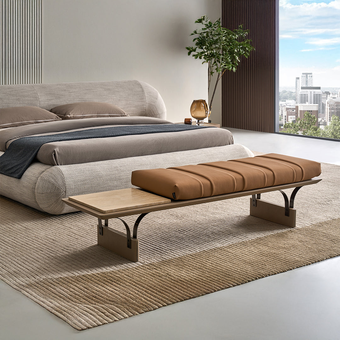 Laisi Microfiber Leather Bench with beige travertine Side DB-C-02 B STYLE -  Benches - ebarza Furniture UAE | Shop Modern Furniture in Abu Dhabi & Dubai - مفروشات ايبازرا في الامارات | تسوق اثاث عصري وديكورات مميزة في دبي وابوظبي