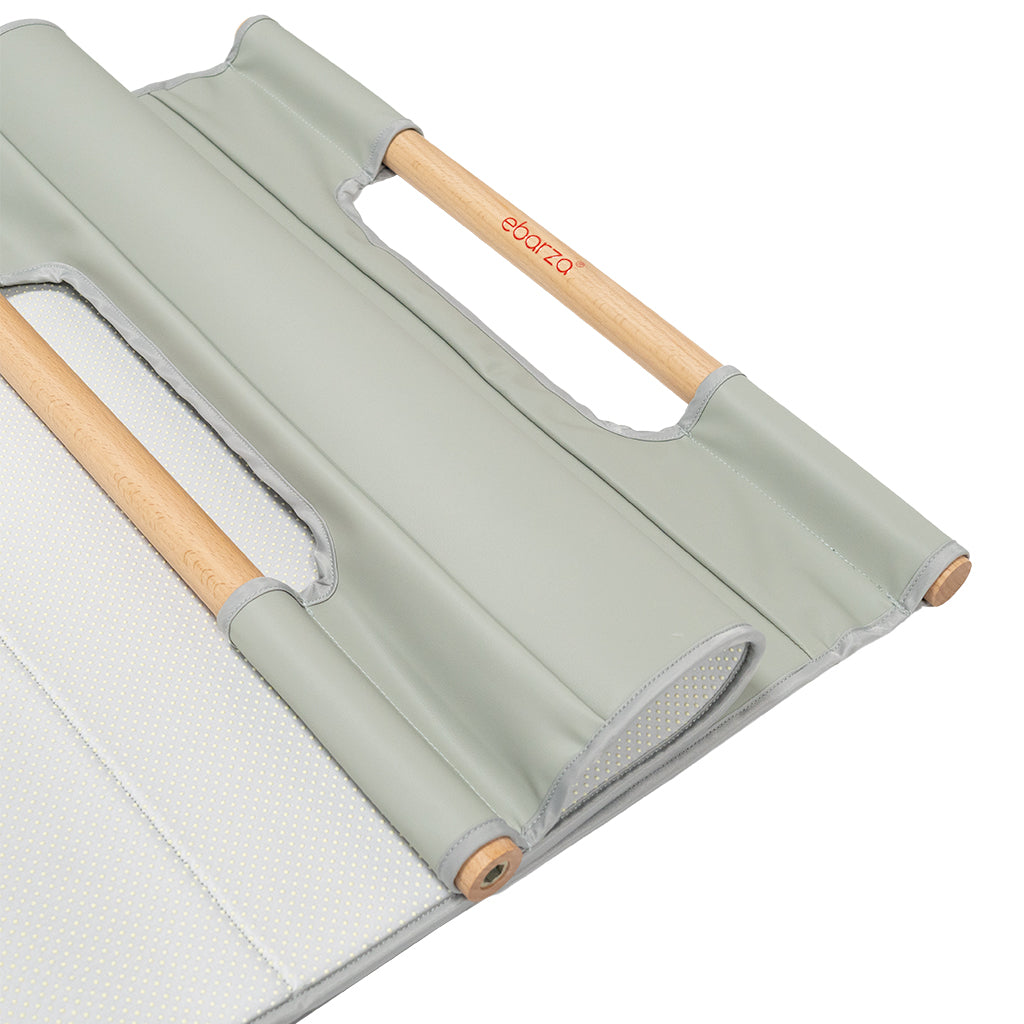 Leather yoga mat with beech wood handle, designed for yoga and gym workouts by BEACON ZDDG.