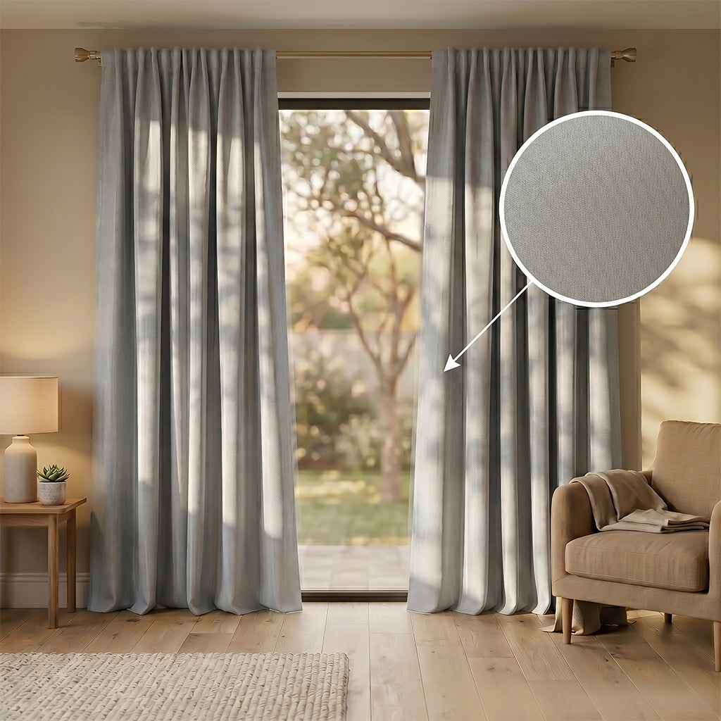 Lichen polyester curtain fabric by BEACON, featuring a textured lichen pattern suitable for curtains and drapes.