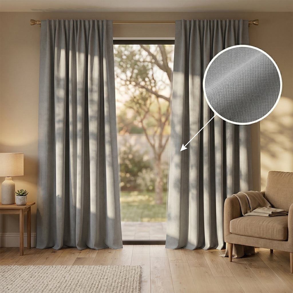 Lichen polyester curtain fabric from BEACON, featuring a textured lichen pattern suitable for curtains and drapes.