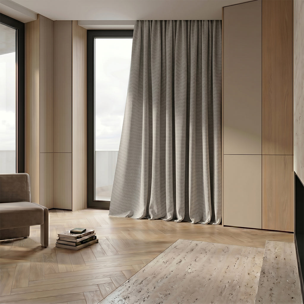 Lichen polyester curtain fabric by BEACON, featuring a textured lichen pattern suitable for curtains and drapes.