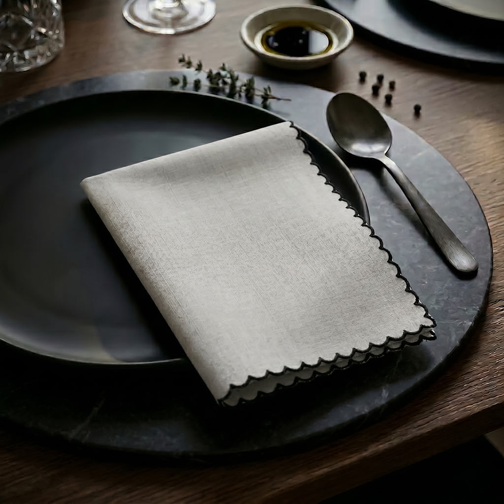 Linen and cotton fabric napkin from BEACON, showing a folded elegant cloth with textured linen and soft cotton blend.