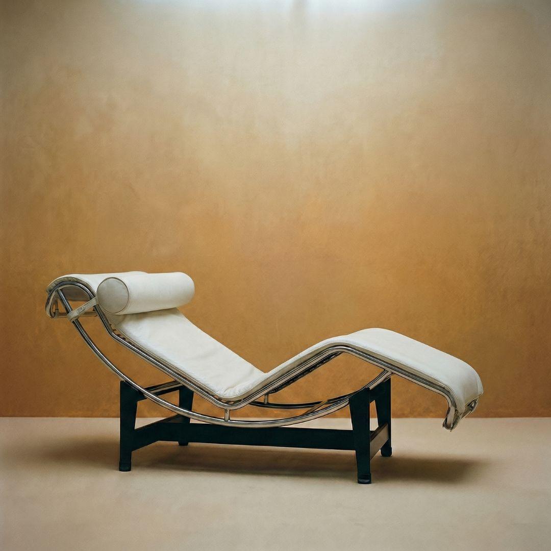 White genuine leather chaise lounge chair by BEACON with a sleek, modern design and comfortable seating.