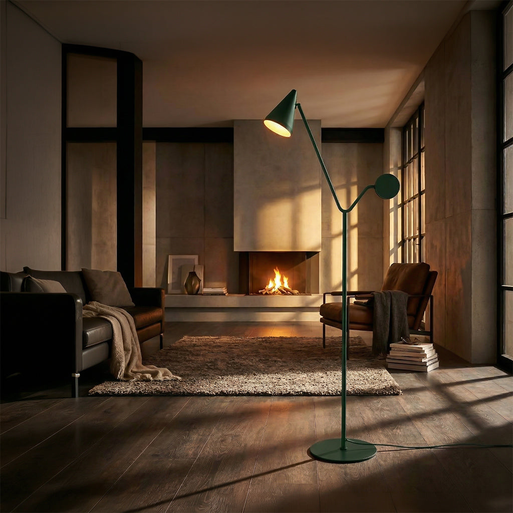 BEACON magma floor lamp with a sleek modern design, featuring a textured magma-inspired base and a tall standing structure.