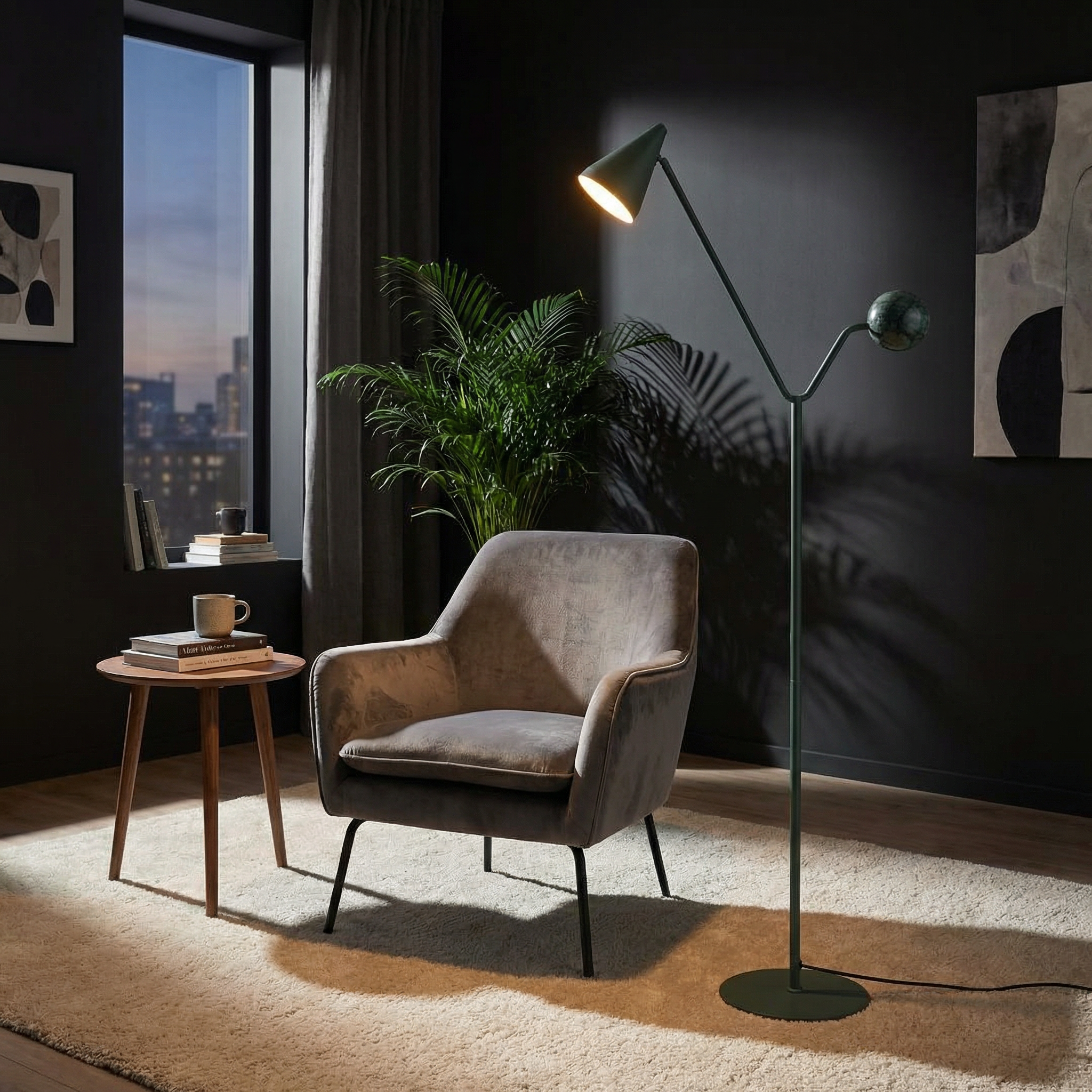 BEACON Magma floor lamp with a sleek modern design, featuring a tall stand and a stylish lampshade in a contemporary setting.