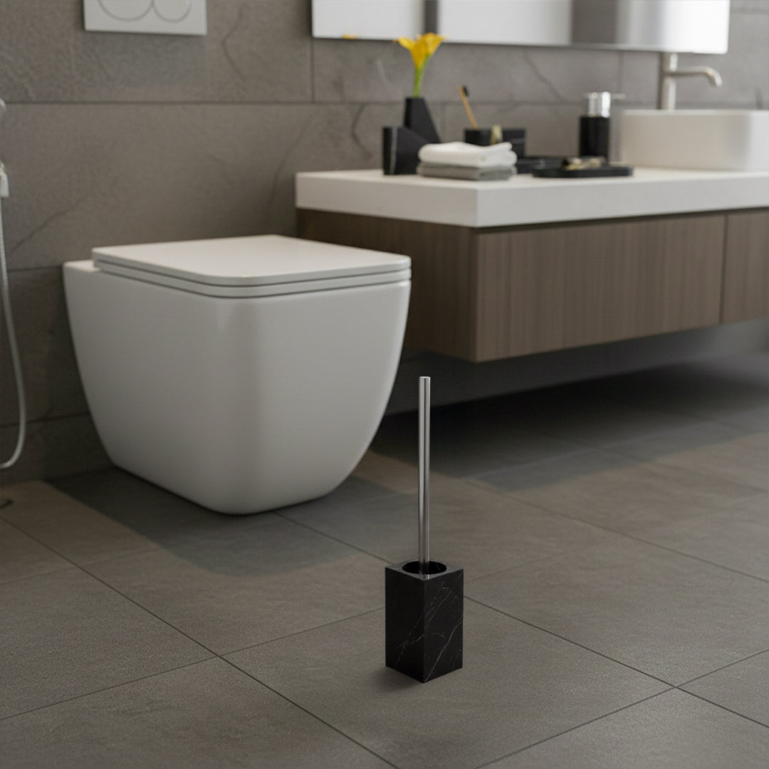 Marquina Black And White Marble Square Toilet Brush SBK890-7 -  Bathroom Accessories - ebarza Furniture UAE | Shop Modern Furniture in Abu Dhabi & Dubai - مفروشات ايبازرا في الامارات | تسوق اثاث عصري وديكورات مميزة في دبي وابوظبي