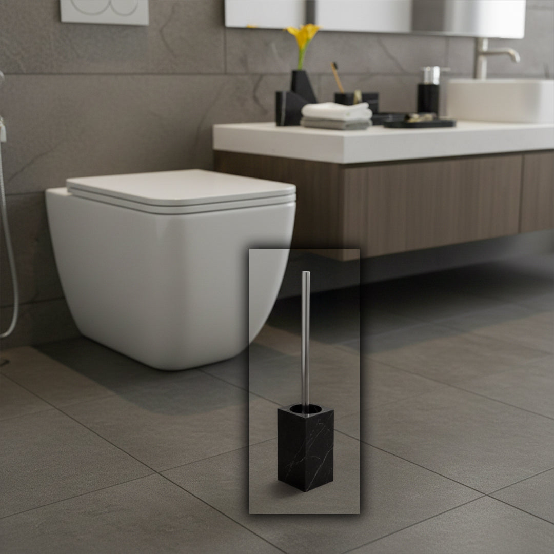 Marquina Black And White Marble Square Toilet Brush SBK890-7 -  Bathroom Accessories - ebarza Furniture UAE | Shop Modern Furniture in Abu Dhabi & Dubai - مفروشات ايبازرا في الامارات | تسوق اثاث عصري وديكورات مميزة في دبي وابوظبي
