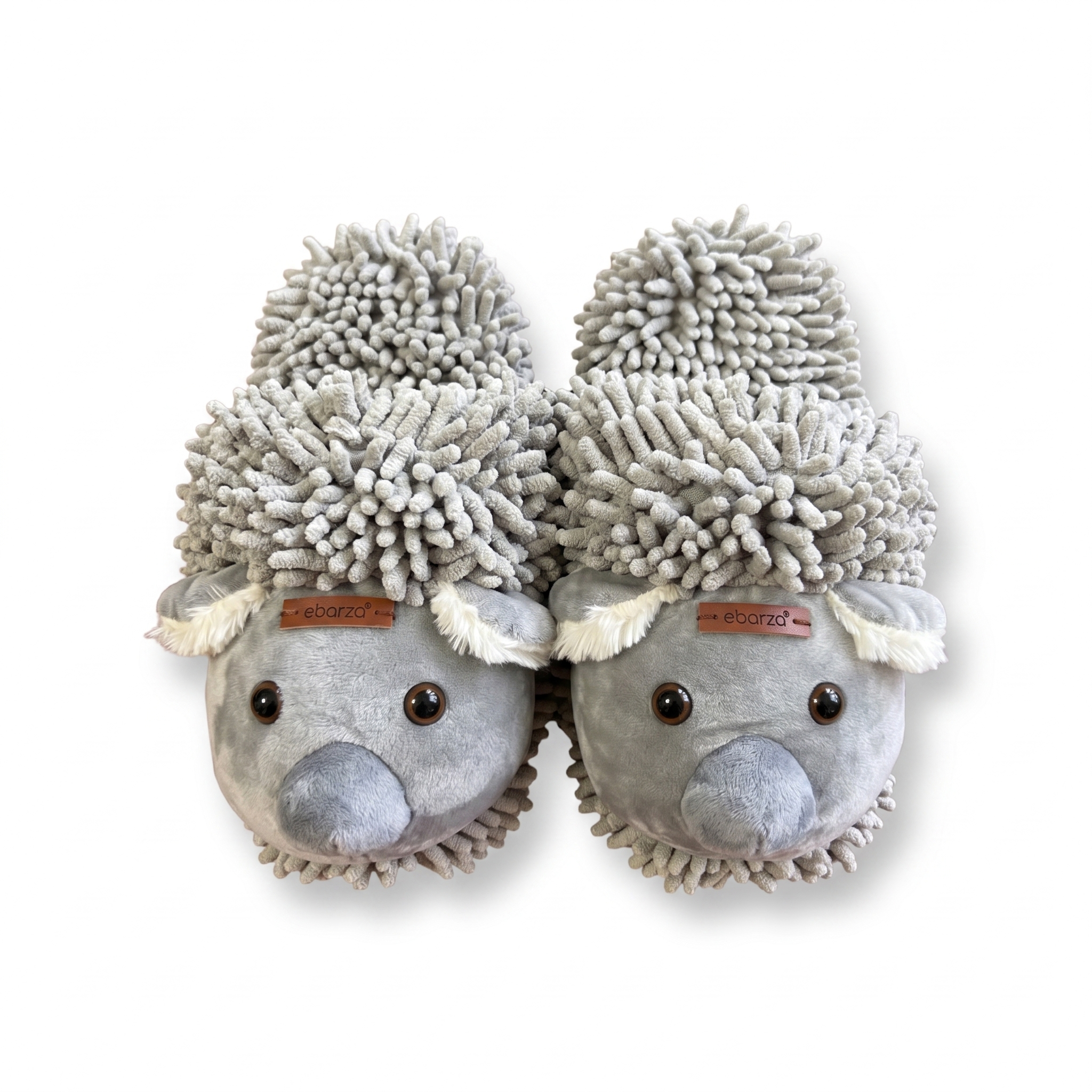 Light grey men's animal slippers from BEACON, featuring soft plush material and comfortable slip-on design.