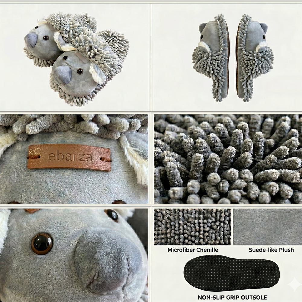 Light grey men's animal print slippers by BEACON, featuring soft fabric and comfortable slip-on design.
