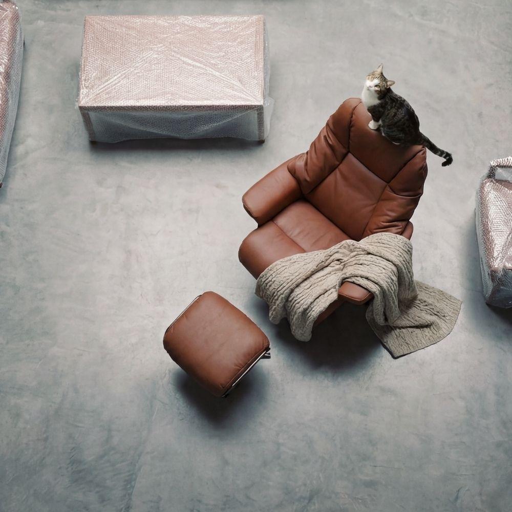 modern caramel  swivel leather lounge chair and ottoman