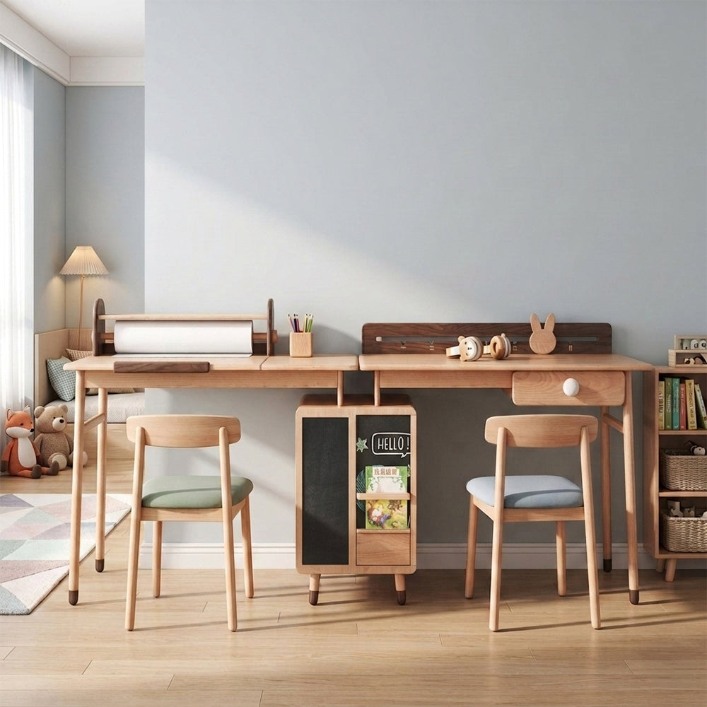 Kids tables set by BEACON, including Modu KIDS DESK E2006R, E2007R, and E2006N, with colorful, child-friendly designs.