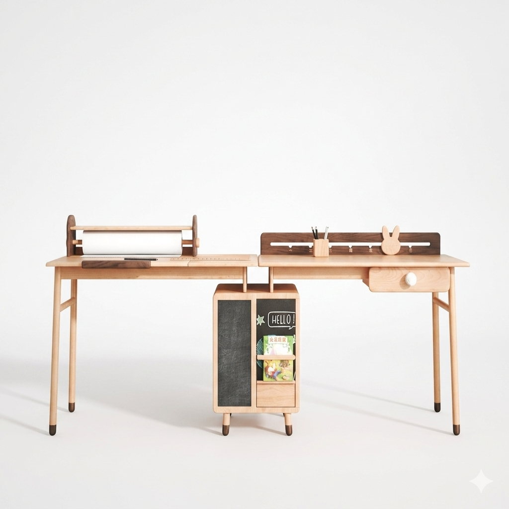 Modu Kids Desk set by BEACON featuring E2006R, E2007R, and E2006N kids tables with colorful, sturdy surfaces for children.