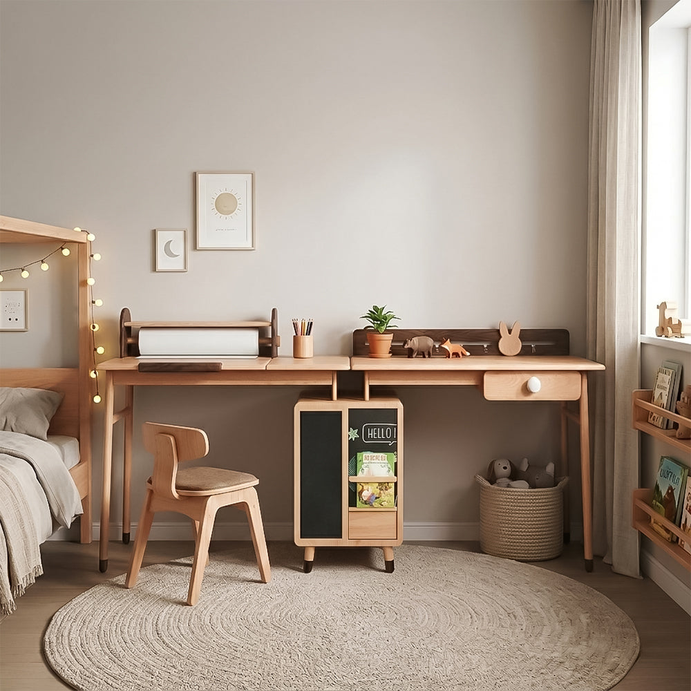 Kids tables by BEACON, featuring Modu KIDS DESK E2006R, E2007R, and E2006N with colorful tabletop surfaces and sturdy legs.