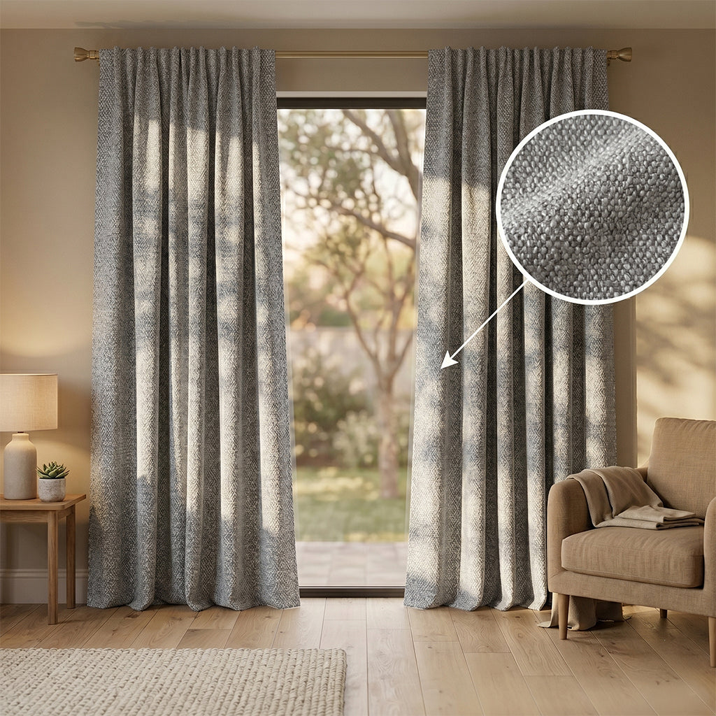 Beige mono polyester curtain fabric by BEACON, ideal for curtains and drapes, with a smooth, durable texture.