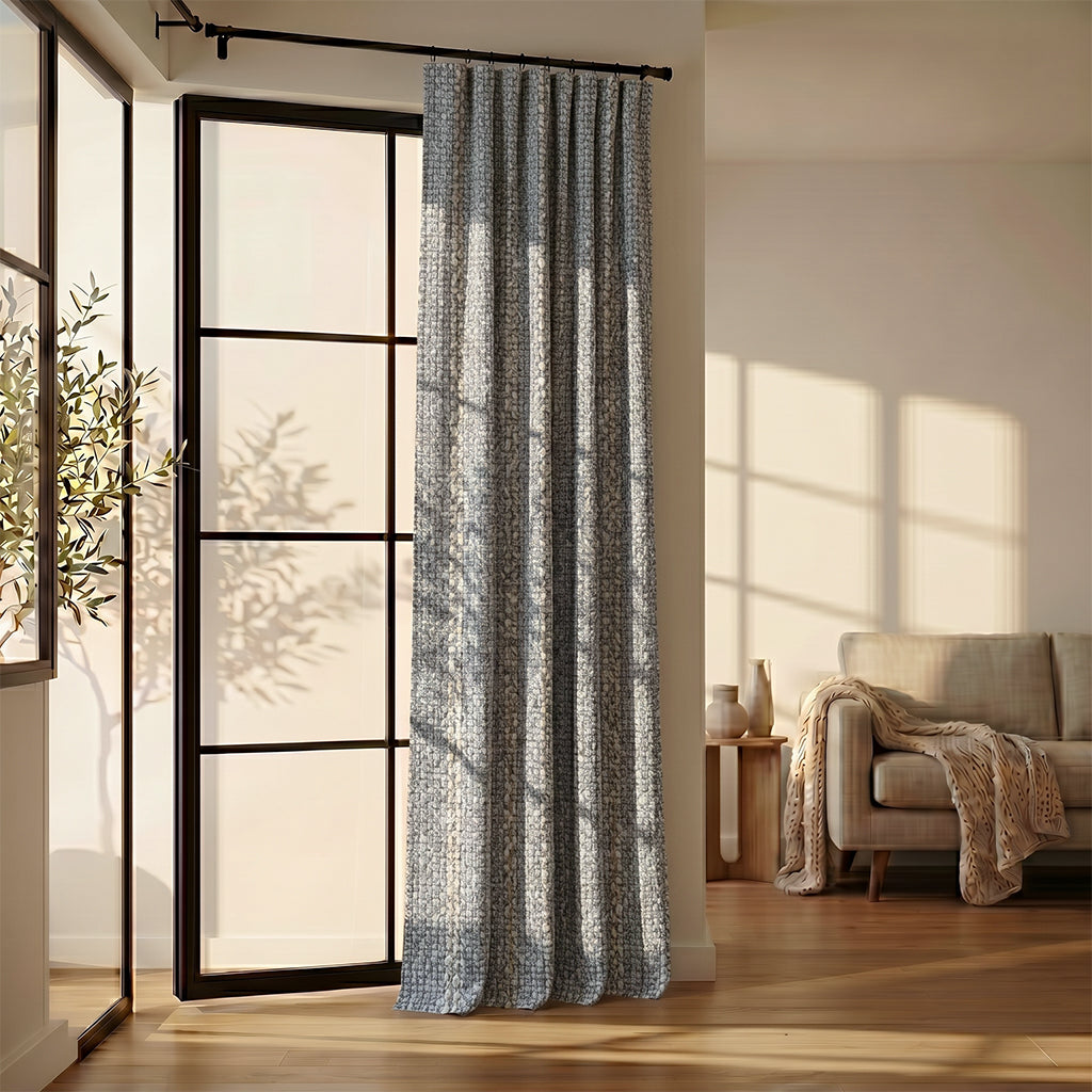 Beige mono polyester curtain fabric by BEACON, featuring a smooth texture suitable for curtains and drapes.
