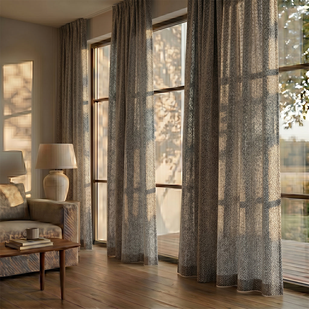 Beige mono polyester curtain fabric by BEACON, featuring a smooth texture and versatile drape for curtains and home decor.