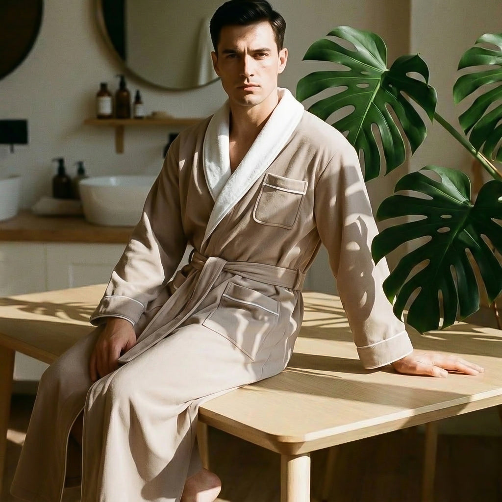 BEACON men's Monolith bathrobe set in soft fabric, featuring a comfortable and stylish bathrobe for men.
