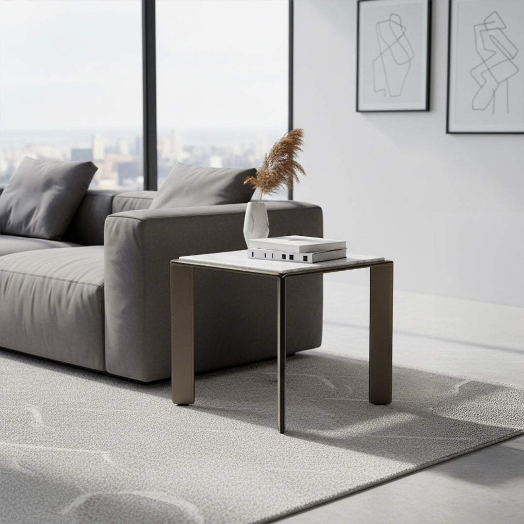 Natural Bianco Carrara Venato Marble Side Table CH-1111S -  Side Tables - ebarza Furniture UAE | Shop Modern Furniture in Abu Dhabi & Dubai - مفروشات ايبازرا في الامارات | تسوق اثاث عصري وديكورات مميزة في دبي وابوظبي