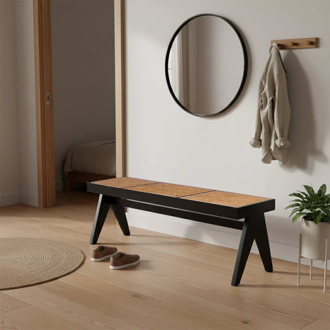 Natural Black with Natural Mesh Wood Bench MLL-WB01Black