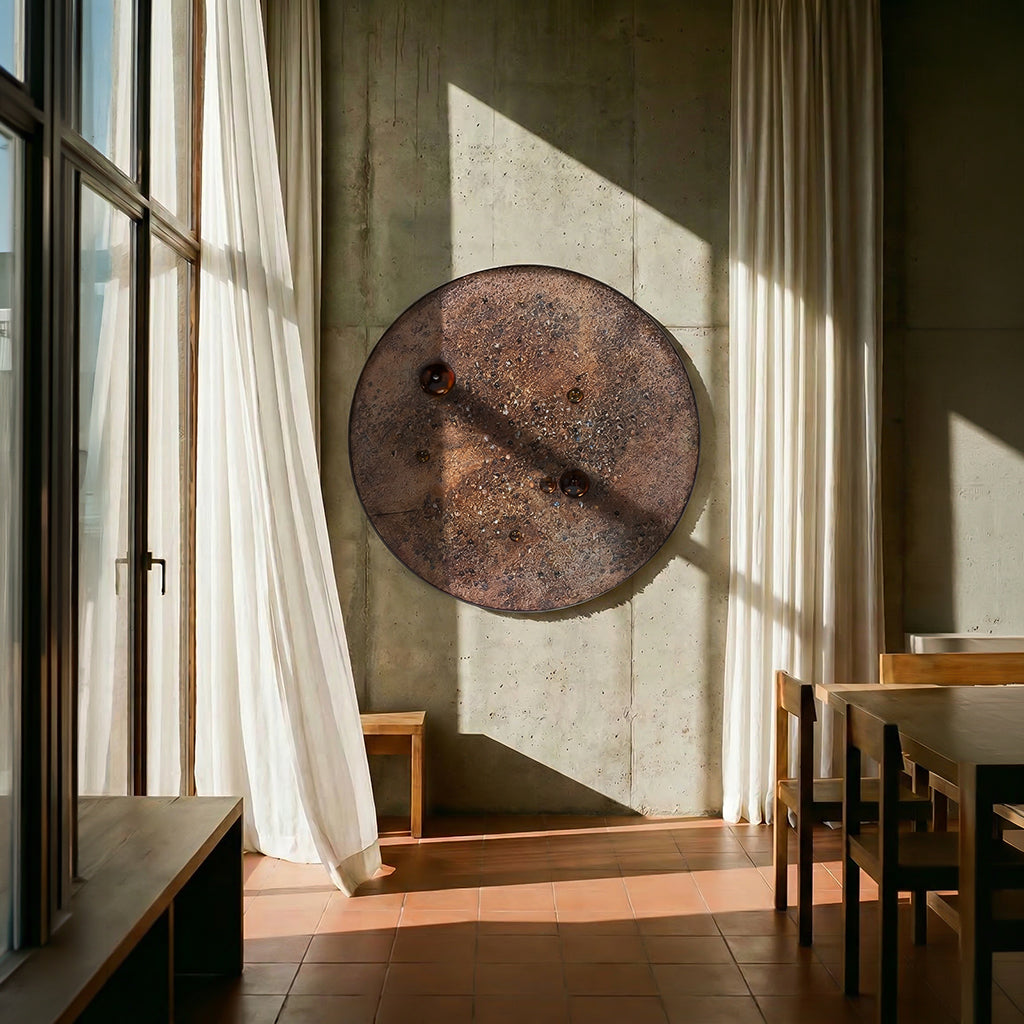 Handmade nebula wall art with built-in lighting, 100 cm diameter, by BEACON (TYDG), featuring vibrant cosmic colors and intricate design.