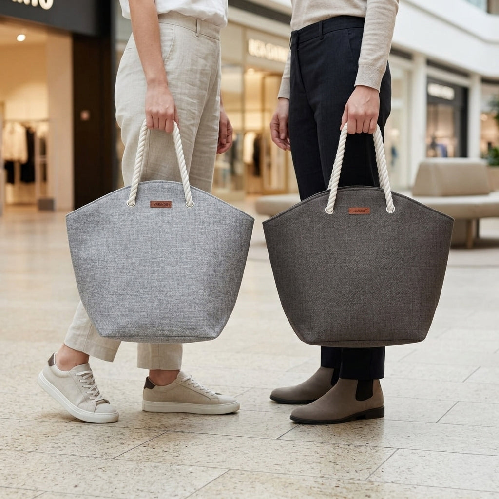 Ofoot shopping basket by BEACON, gray woven basket with sturdy handles, ideal for groceries and storage.