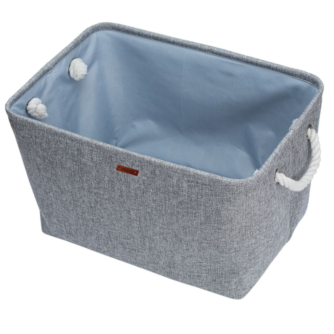 BEACON Ofoot storage laundry basket in gray with handles, made of durable woven material for organizing clothes and linens.