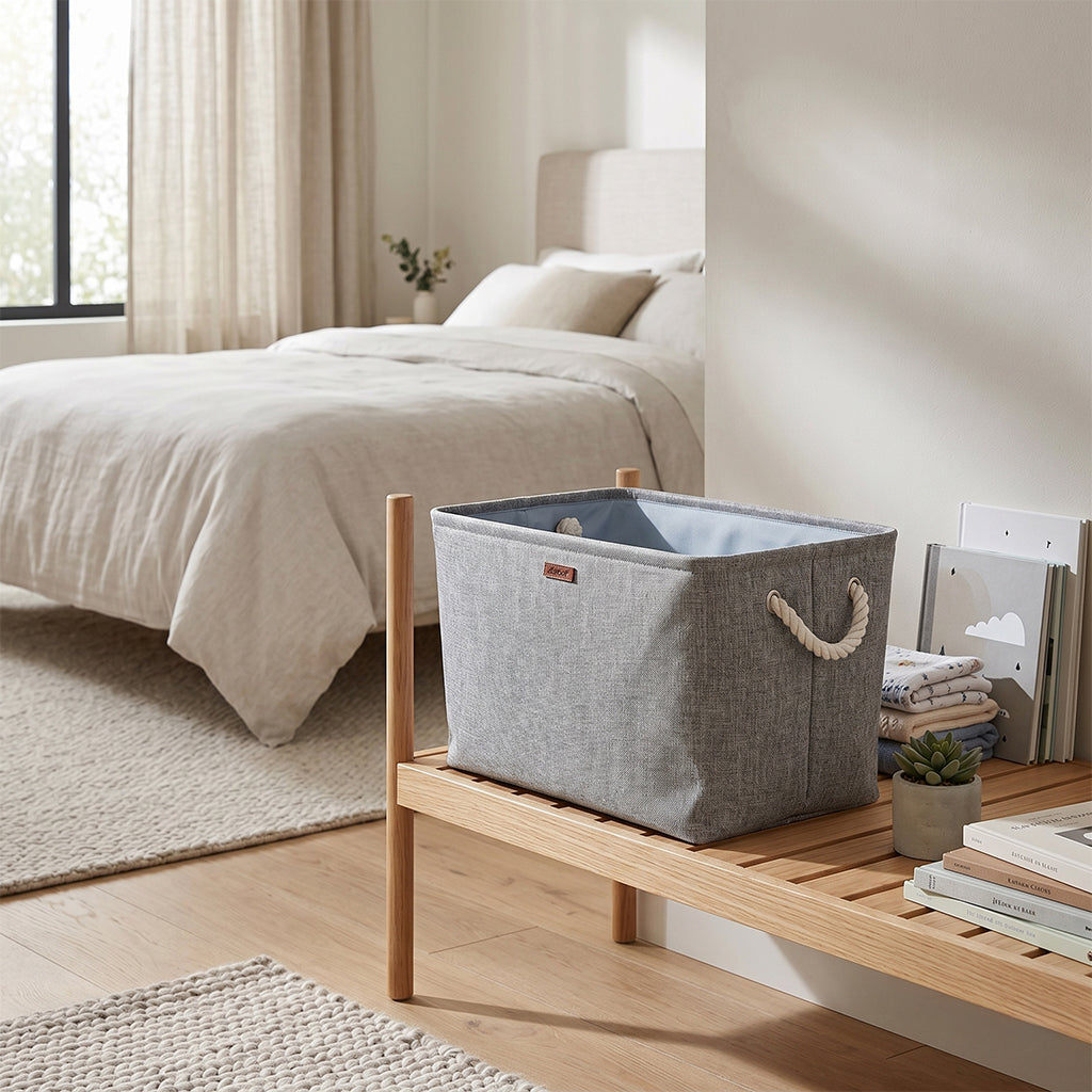 Ofoot storage laundry basket by BEACON with a woven design, rectangular shape, and sturdy handles for easy carrying.