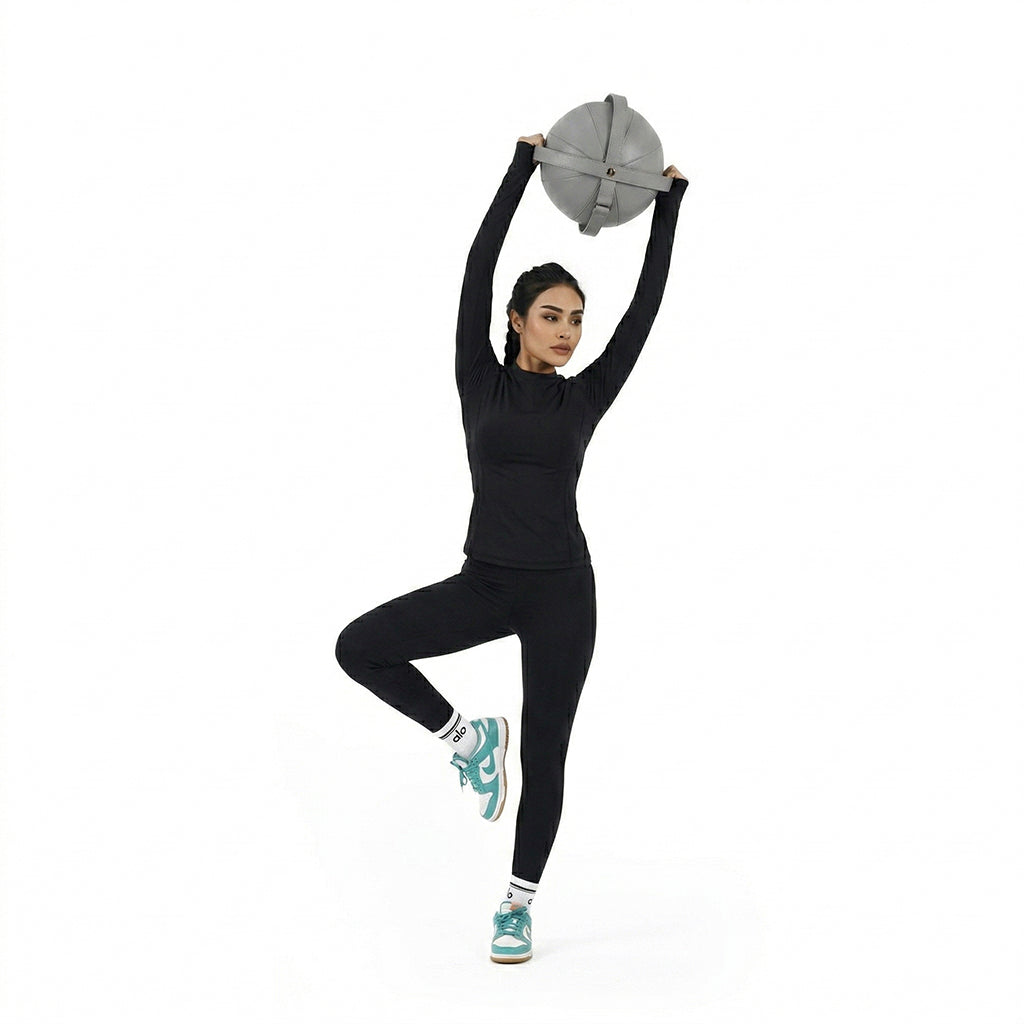 BEACON PVC leather body ball ZD-XTQ for gym exercises, shown in black with textured surface for stability and comfort.