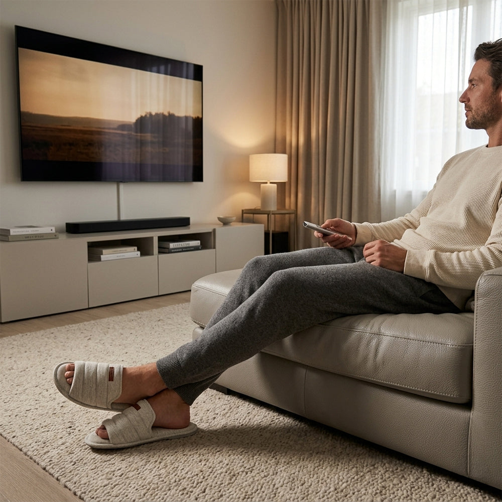 Beige Pebble Men slippers by BEACON, featuring a textured pebble design and comfortable slip-on style.