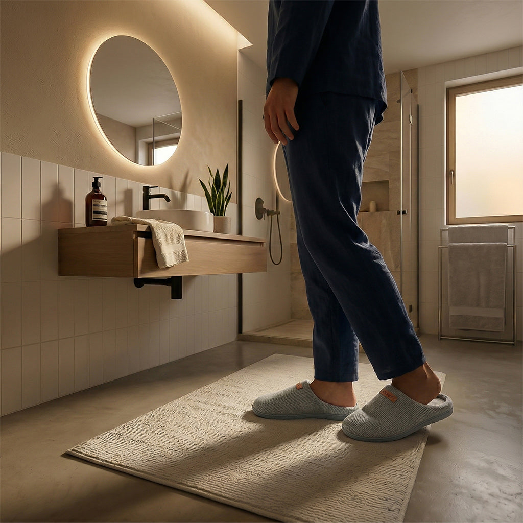 Charcoal grey Pebble Men slippers by BEACON, featuring soft fabric and slip-on design for comfortable casual wear.