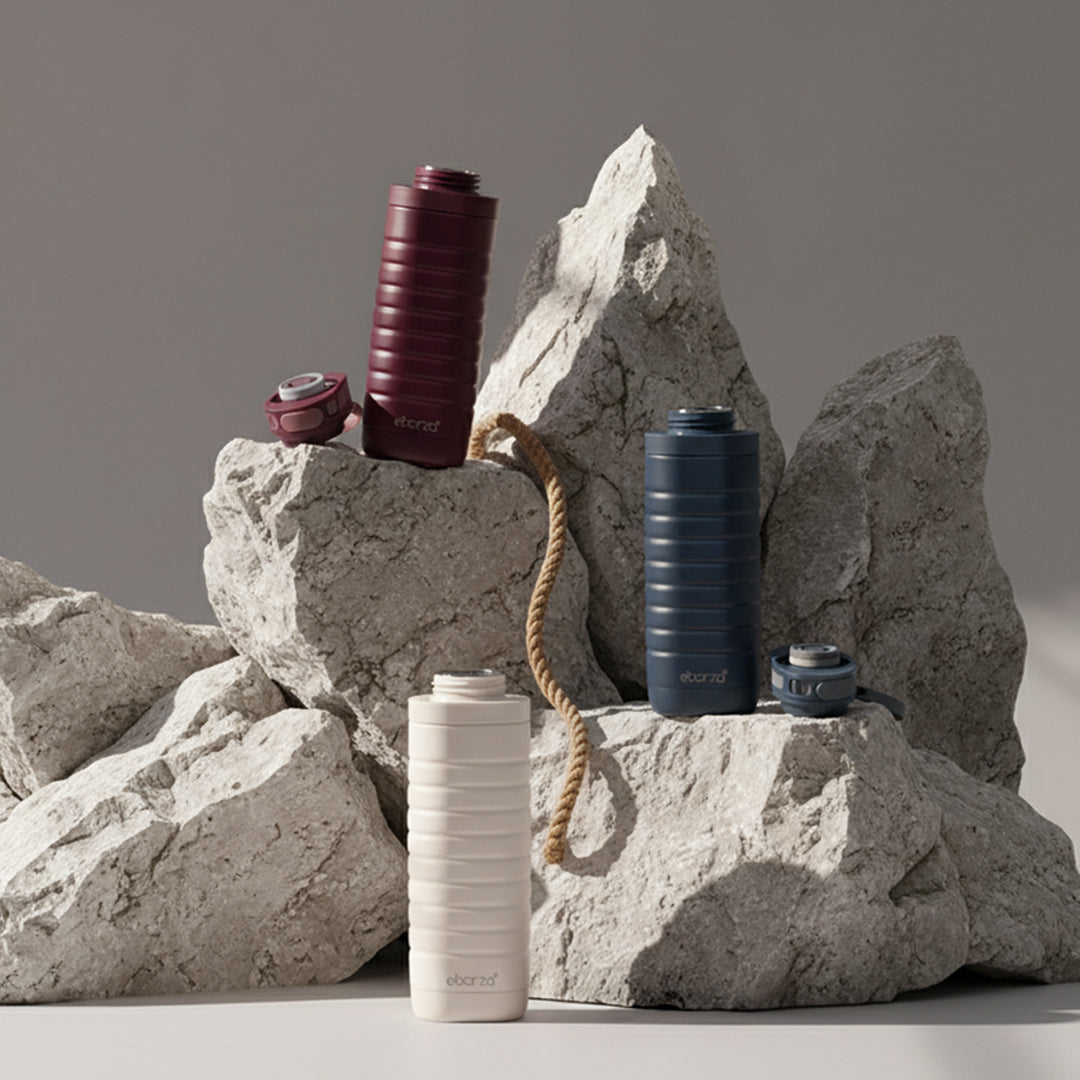 Navy blue Alhayat 380 ML drinkware bottle by BEACON, with a sleek cylindrical shape and secure screw-on lid.