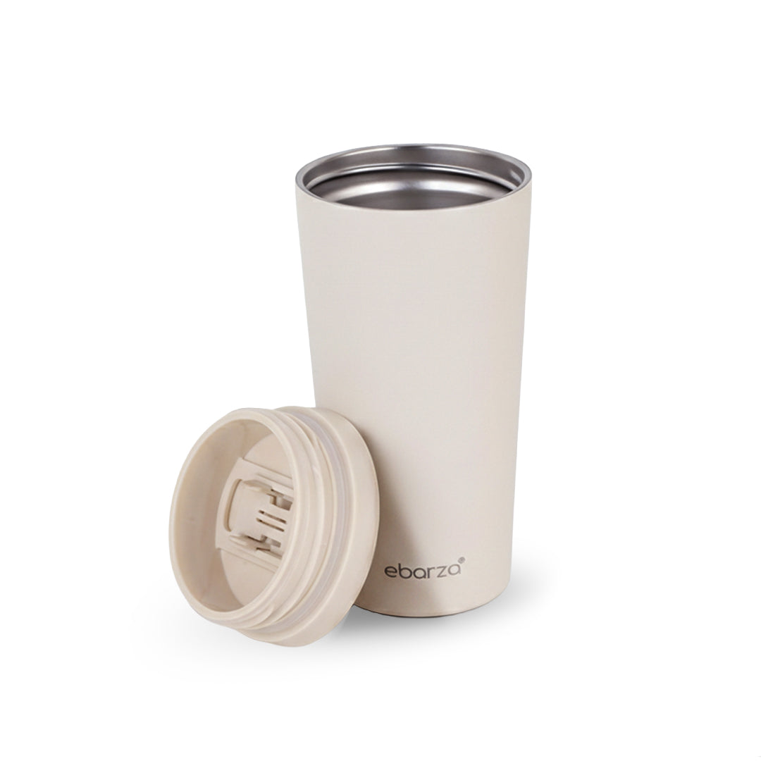 White BEACON Dasha 500ml travel mug made of durable drinkware, featuring a sleek, portable design ideal for on-the-go use.