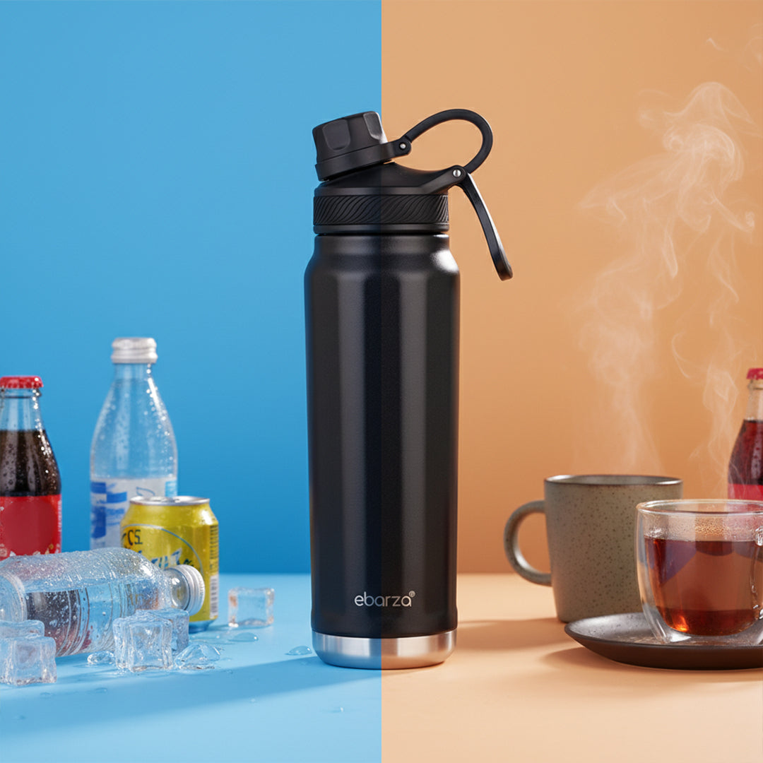 Black 709ml BEACON Shall drinkware bottle with flip lid and wide mouth for easy filling and cleaning.
