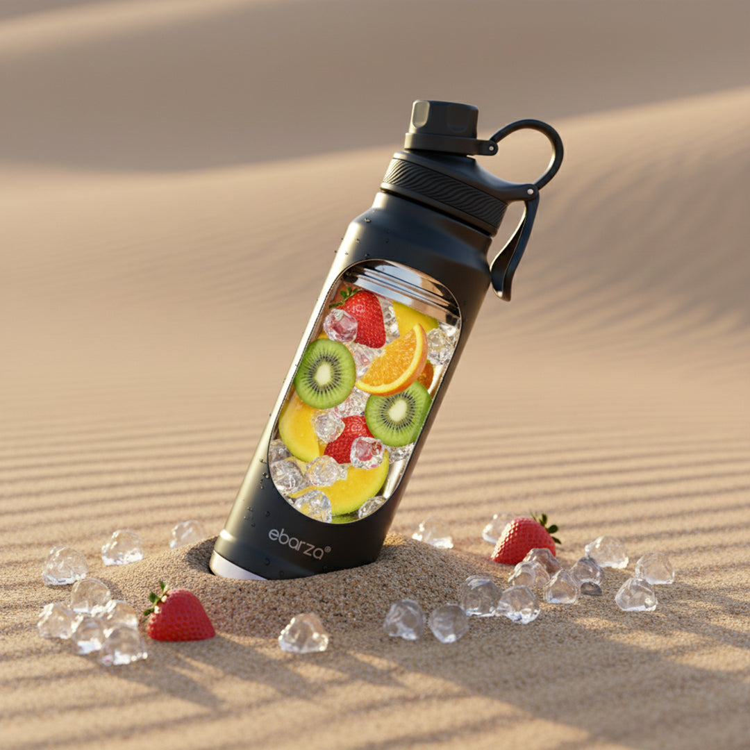 Black 709ml BEACON drinkware bottle with a sleek design, ideal for hydration on the go.