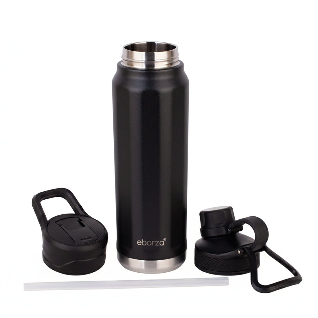 Black 709ml BEACON drinkware bottle with sleek design, featuring a secure lid and durable construction.