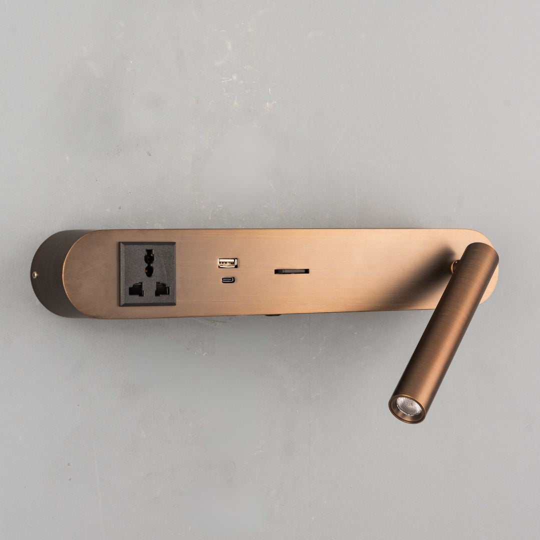 BEACON hotel-style wall reading lamp mounted on headboard, featuring a sleek design and adjustable arm for bedside lighting.