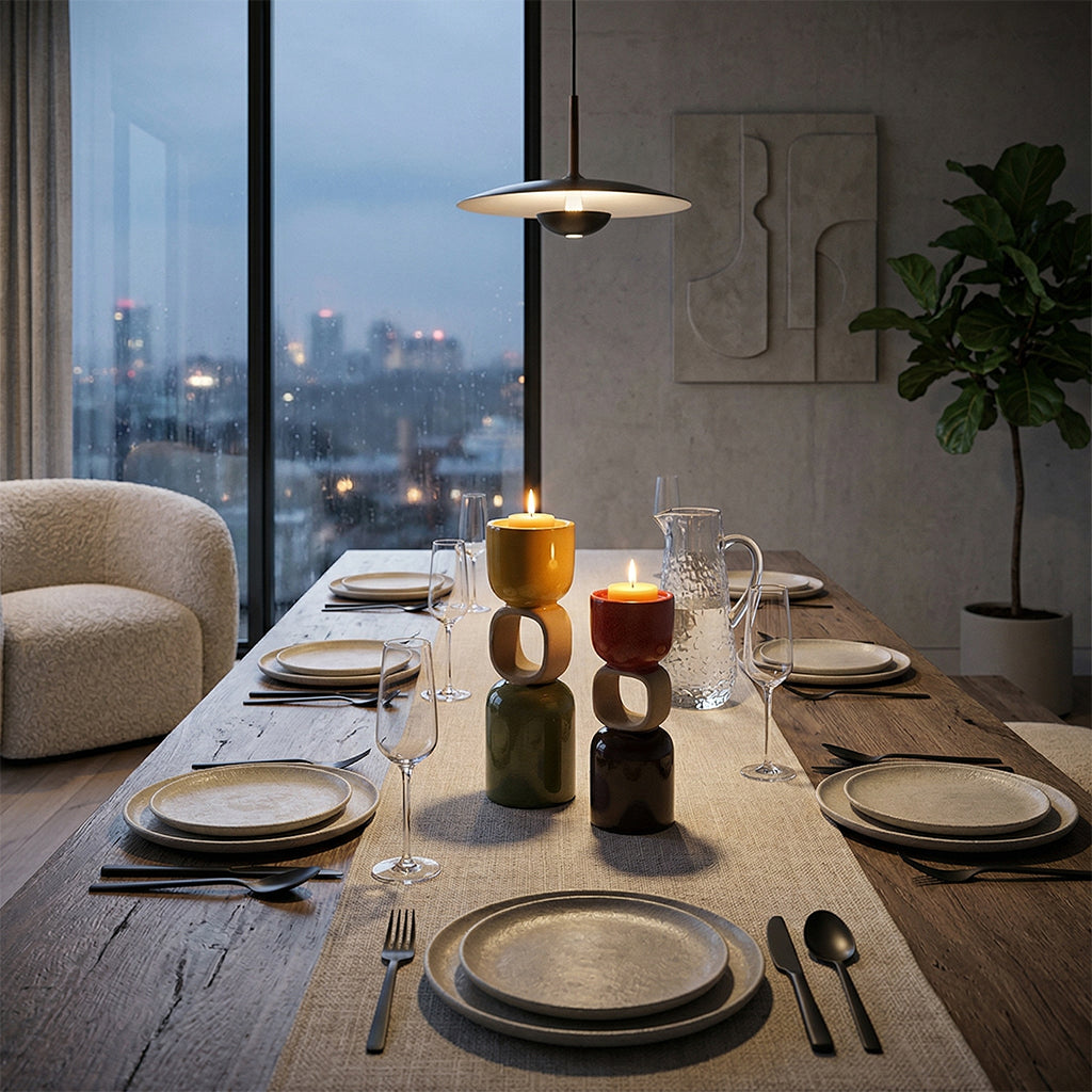 Ceramic ring-shaped candle holder from BEACON, designed for candles, with a smooth white finish and modern style.