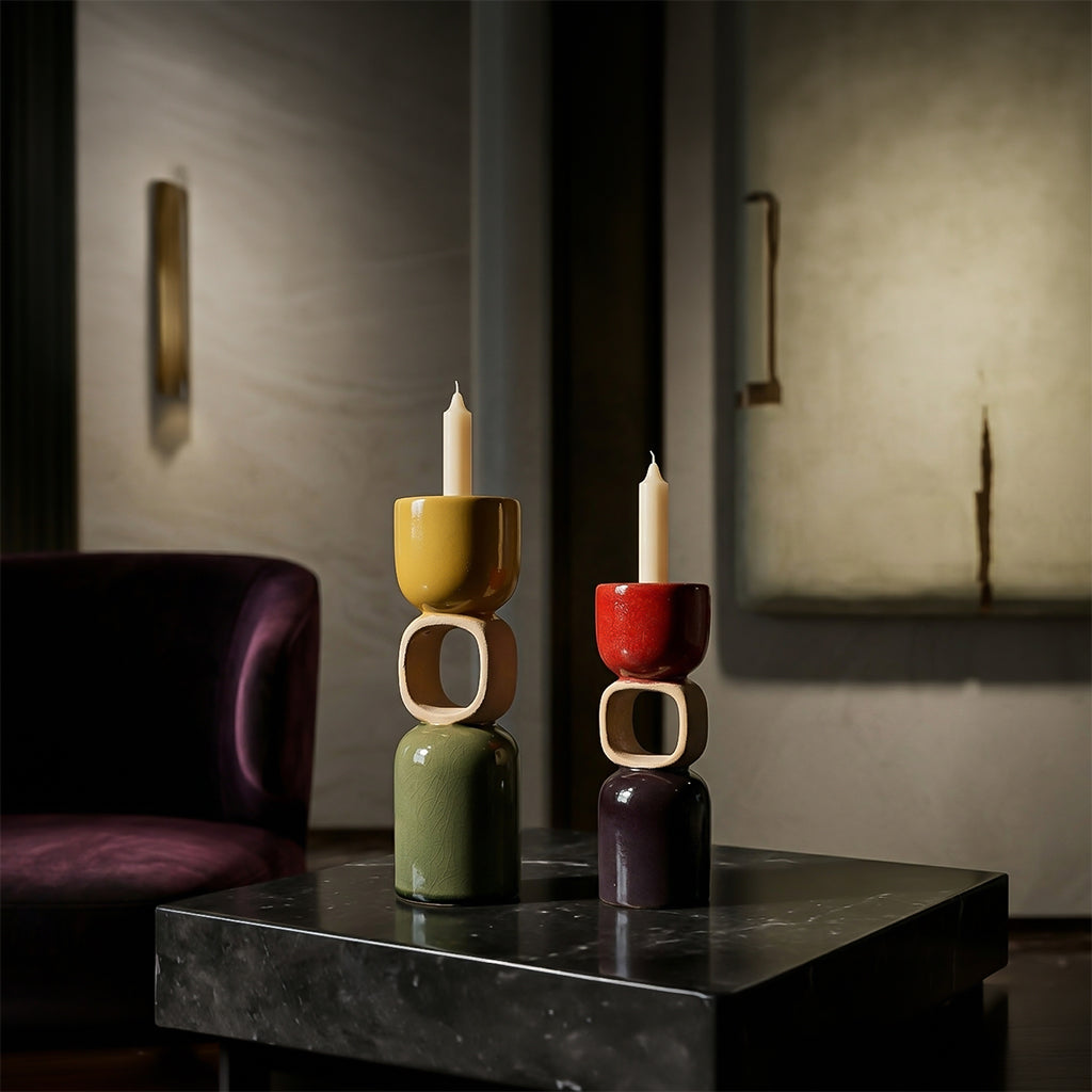 Ceramic ring candle holder in white from BEACON, designed for holding candles with a modern, minimalist style.