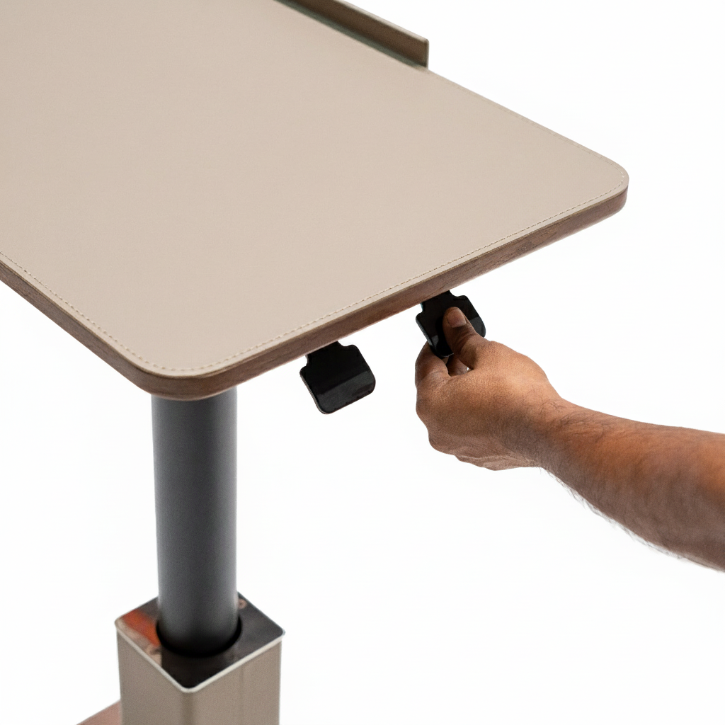 BEACON Rise Lifting Platform Side Table BNY-637 with adjustable height and modern design, shown from a side view.