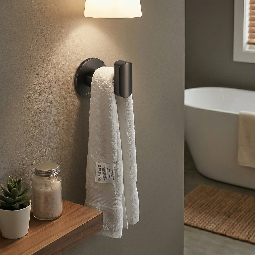 BEACON Moda Robe Hook 889008 towel hanger hook mounted on bathroom wall for hanging robes and towels.