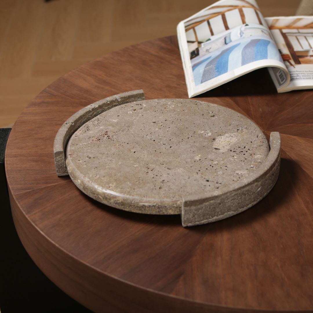 Pre-order 15 Days Delivery Round WAM BEIGE Marble Tray KC5041 -  Trays - ebarza Furniture UAE | Shop Modern Furniture in Abu Dhabi & Dubai - مفروشات ايبازرا في الامارات | تسوق اثاث عصري وديكورات مميزة في دبي وابوظبي